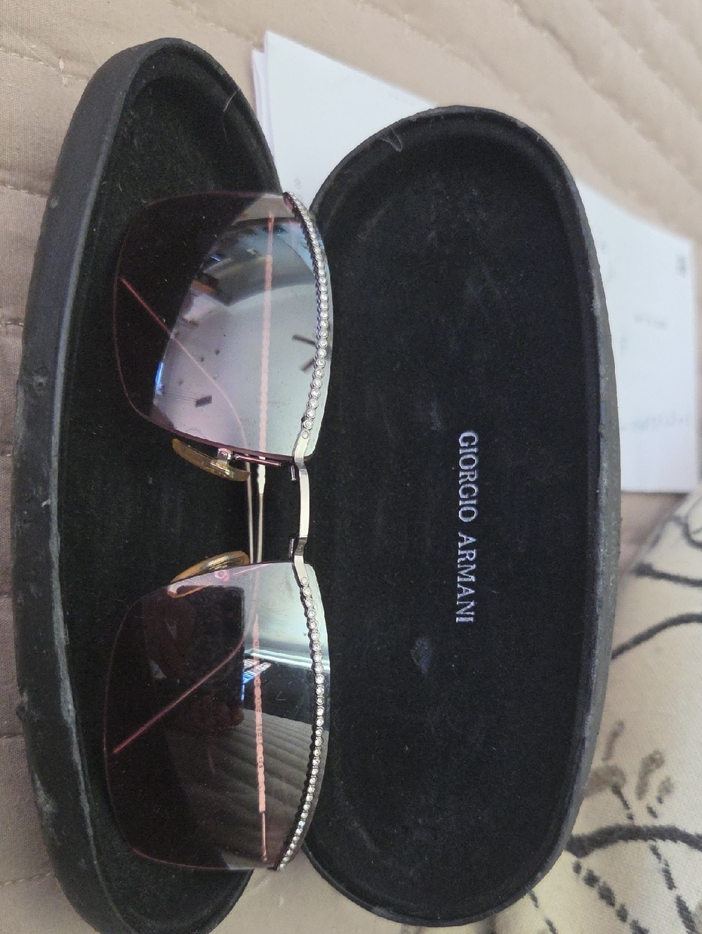 Giorgio Armani Gold-Trim Pink Vintage Gradient Rimless Sunglasses